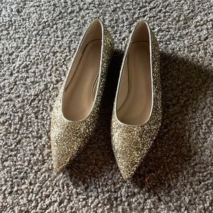 Gold Pointy Toe Rock Glitter Flats